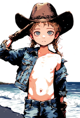 1girl, loli, child, baby girl, little sister, nude, denim jacket, cowboy boots, s-4131551252