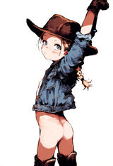 1girl, loli, child, baby girl, little sister, nude, denim jacket, cowboy boots, s-1347788530