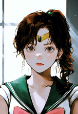 1girl, sailor jupiter, serafuku, miniskirt, white shirt, green skirt, sailor col s-1338674213