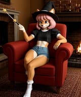 00013-2712078884-1boy, solo, micro shots, socks, fireplace, pink hair, puffy sleeves, short sleeves, holding, tongue, white socks, puffy short sl