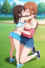 00007-1649873178-2girls, yuri, lesbian, couple, romance, kiss, hug,_loli, child, flat chest,_standing, full body,_midriff, micro skirt,_grabbing