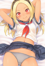 1girl, nsfw, Kitten (gravity daze), serafuku, sailor collar, white shirt, blue s s-1053122750