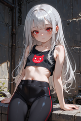 138768-1386453759-solo loli, preteen girl long hair silver hair red eyes freckles, work crop top, leggings, stone mech guts