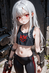 138776-1268864210-solo loli, preteen girl long hair silver hair red eyes freckles, work crop top, leggings, stone mech gore