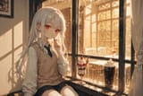 138814-930575087-Sitting at cafe window alone_ADDBASE___Melia__, loli, vest, tie, shirt, leggings, skirt, sunny window_ADDCOL_rainy window, table