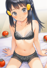 1girl, Akari (pokemon), smile, black underwear, training bra, boyshorts, boyshor s-558045953