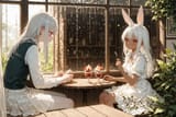 140215-2919146909-Sitting at cafe window, 2girls_ADDBASE___Melia__, loli, vest, tie, shirt, leggings, skirt, sunny window, excited_ADDCOL_rainy wi