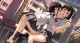Konachan.com - 257745 2girls ass blush building city clouds cropped kantoku kiss kneehighs navel panties ponytail scan seifuku s