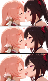 kissing, YURI, Honkai Yanfei x Sparkle 3