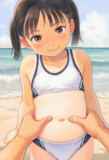 1girl, loli, child, immature female, sports bikini, plump, beach, sand, sky, smi s-2778910990