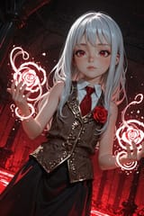 139023-3992714769-3D, [_preteen girl long hair silver hair red eyes freckles_0.1], roman vest, tie, sleeveless shirt, energetic, rose lapel, loli,