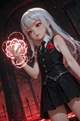 139026-2311869466-3D, [_preteen girl long hair silver hair red eyes freckles_0.1], vest, tie, sleeveless shirt, energetic, rose lapel, loli, Dutch