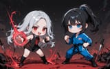 139040-3599868440-drawn chibi, (vast battlefield_1.5), 2girls_ADDBASE _preteen girl long hair silver hair red eyes freckles, vest, tie, sleeveless