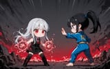 139041-3452556932-drawn chibi, (vast battlefield_1.5), 2girls, back against back_ADDBASE _preteen girl long hair silver hair red eyes freckles, ve