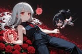139045-3713388985-drawn (chibi_1.1), (vast battle field_1.25), 2girls, (back on back_1.3)_ADDBASE _preteen girl long hair silver hair red eyes fre