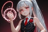 139076-3013270384-3d, (vast battle_1.5), _preteen girl silver hair, very long ponytail, bangs, red eyes freckles, vest, tie, sleeveless shirt, ene