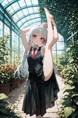 139095-4218293918-(anime_1.5), preteen girl long hair silver hair red eyes freckles, vest, tie, sleeveless shirt, open split skirt, long skirt, ba