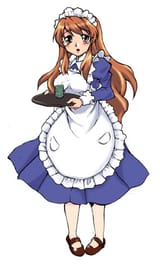 9062 - brown_eyes brown_hair cheveux_longs domestique maid_headdress maskman mikuru open_mouth robe rougissement solo tablier tagme tray very_long_hair