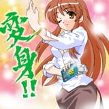 9890 - adulte brown_eyes brown_hair cheveux_longs clin_d&#039;œil décolleté kamen_rider kamen_rider_ryuki kamen_rider_ryuki_(series) kamen_rider_tiger kou-oboro mikuru oekaki parodie poitrin