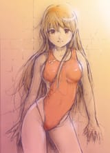 10137 - brown_eyes brown_hair cheveux_longs competition_swimsuit croquis highres maillot_de_bain mayo_riyo mikuru one-piece_swimsuit