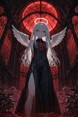 139121-2705051146-(moody lighting, dark_1.5), preteen girl long hair silver hair red eyes freckles, vest, tie, sleeveless shirt, open split skirt,