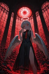 139125-2265315489-(moody lighting, dark_1.5), solo, preteen girl long hair silver hair red eyes freckles, vest, tie, sleeveless shirt, open split