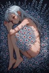 139262-2082994514-preteen girl long hair silver hair red eyes freckles, intricately detailed pussy, sleep, cleft of venus, from side, sitting on f