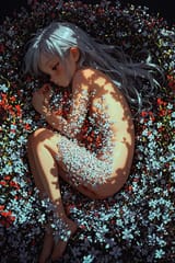 139275-3470901208-preteen girl long hair silver hair red eyes freckles, intricately detailed pussy, sleep, cleft of venus, from side, sitting on f