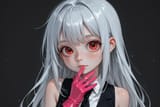 139326-1156253680-preteen girl long hair silver hair red eyes freckles, vest, tie, sleeveless shirt, pink gloves