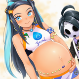 1girl, pregnant, Nessa (pokemon), dark skin, very dark skin, brown skin, colored s-917066605