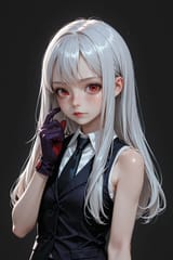 139336-3598515485-preteen girl long hair silver hair red eyes freckles, vest, tie, sleeveless shirt, [purple_0.75] gloves