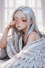 139355-2158699091-preteen girl long hair silver hair red eyes freckles, winged blanket, sleepy