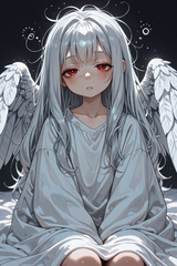 139358-248103896-preteen girl long hair silver hair red eyes freckles, winged blanket, sleepy