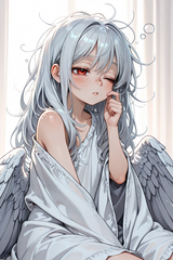 139363-1256952028-preteen girl long hair silver hair red eyes freckles, winged blanket, sleepy, (hair ruffling_1.5)