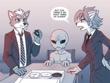there&#039;s no such thing as aliens, said Krystal, an alien, next to a more stereotypical aĺien 31cee38b41de05874f17c52d8657d99b