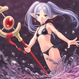 1girl, Frieren, elf, silver hair, twintails, green eyes, bikini s-1187239433