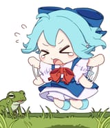 CIRNO TRYING TO FLY IN FRONT OF A FROG