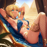 location, 1girl, saber (fate), lying, on back, tanned, pelvic curtain, fishnet t s-4028174940