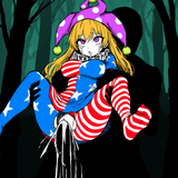 oekaki, hatching (texture), high contrast, 1girl, 1boy, clownpiece, torn clothes s-683763586