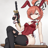 1girl, neru (blue archive), holding gun, black stockings s-746859668