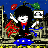1girl, houjuu nue, {{smug}}, {{{pointing up}}}, {pointing at sign}, indian style s-1123882510