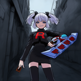 location, 1girl, team rocket, black skirt, pencil skirt, black thighhighs, short s-1354224312