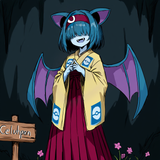 1girl, zubat, solo, erika (pokemon) (cosplay), headband, fusion, bat ears, bat w s-1600815340