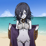 1girl, lich (granblue fantasy), beach, swimsuit, eye bags, pale skin, no headwea s-1102894274