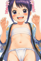 1girl, Tama (anime), aged down, loli, flat chest, fundoshi, happi, partially vis s-874312935