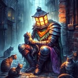 lantern man with cats