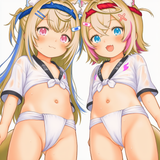 2girls, aged down, loli, flat chest, fundoshi, happi, partially visible vulva, s s-2477714771