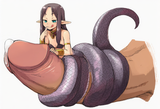 1girl, solo, disembodied penis, oekaki, lamia, minigirl, size difference, coiled s-2457422280