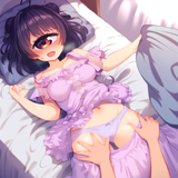 2girls, {{{{cyclops}}}}, {{{unibrow}}}, gown, bedroom, on bed, on back, polka do s-3280611293