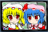 {{2girls}}, {{{chibi}}}, flandre scarlet, {remilia scarlet}, extreme close-up, { s-2863927598